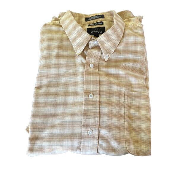 Studio Bill Blass Button Up Shirt Men's XXL 2XL Golden Brown Short Sleeve READ - Picture 7 of 7